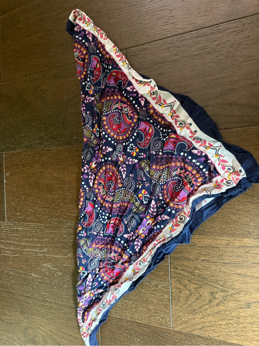 Patterned Paisley Triangle Bandana Scarf - Navy with Pink & White